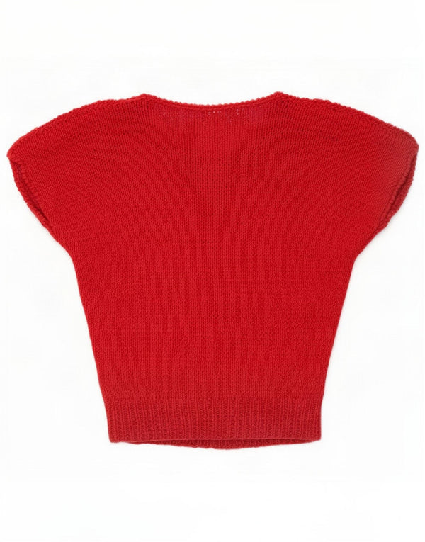 Vintage Damen Pullover Strickbluse Top UK 14 Mittelrot
