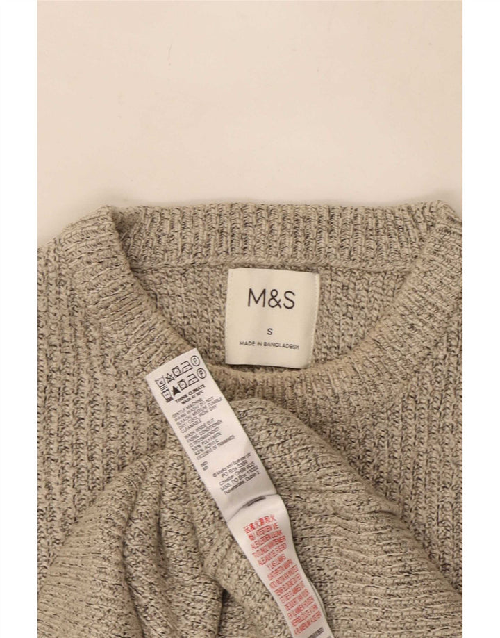 Marks & Spencer Herren-Pullover mit Rundhalsausschnitt, klein, beige meliert, Polyester
