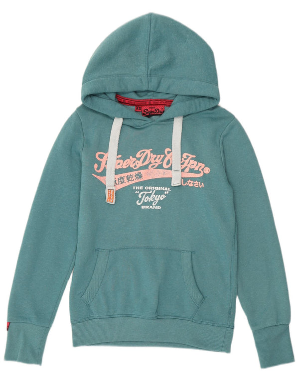 Superdry Womens Graphic Loose Fit Hoodie Pullover UK 6 XS Türkis Polyester