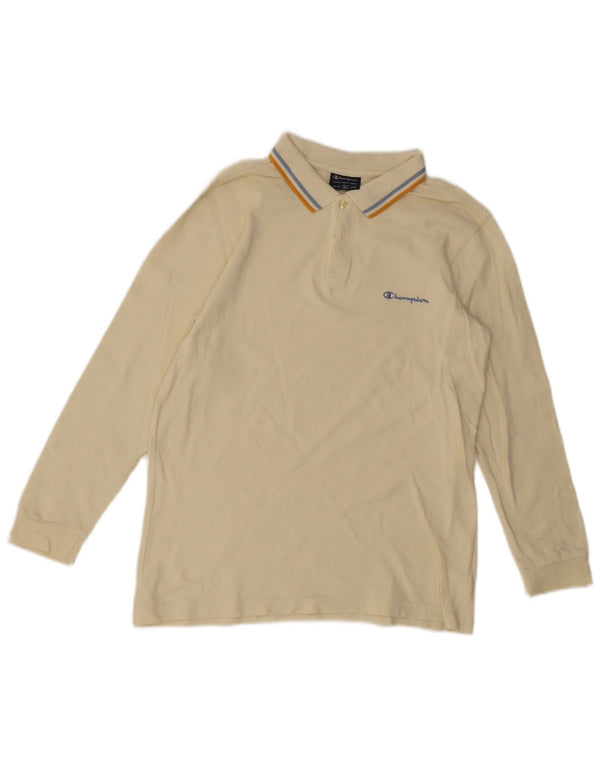 Champion Langarm-Poloshirt für Jungen, 11–12 Jahre, groß, cremefarbene Baumwolle