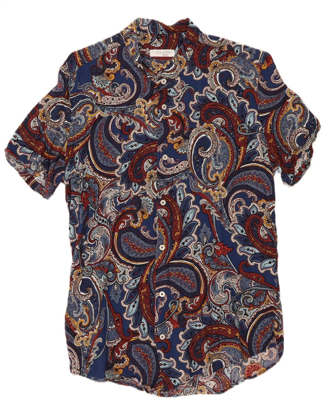 ON SPIRIT Mens Short Sleeve Shirt XL Blue Paisley Viscose