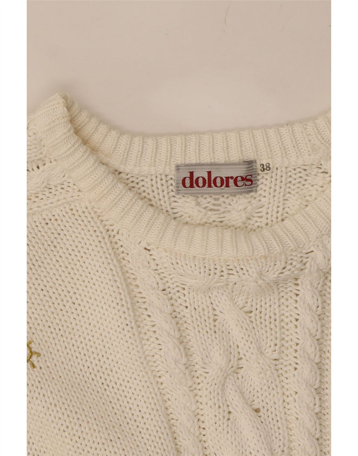DOLORES Womens Boat Neck Jumper Sweater EU 38 Medium White Cotton Vintage Dolores and Second-Hand Dolores from Messina Hembry 