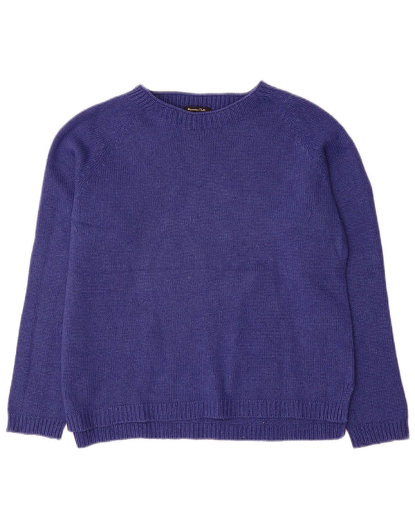 Massimo Dutti Damen-Pullover mit U-Boot-Ausschnitt, UK 16, Größe L, marineblaue Wolle