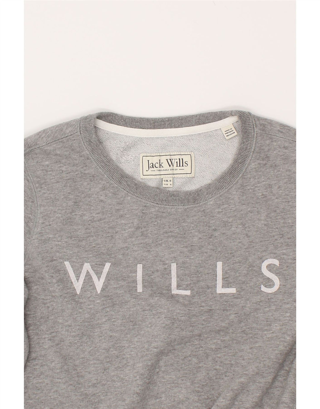 JACK WILLS Womens Graphic Sweatshirt Jumper UK 8 Small  Grey Cotton | Vintage Jack Wills | Thrift | Second-Hand Jack Wills | Used Clothing | Messina Hembry 