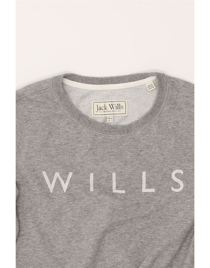 JACK WILLS Womens Graphic Sweatshirt Jumper UK 8 Small  Grey Cotton | Vintage Jack Wills | Thrift | Second-Hand Jack Wills | Used Clothing | Messina Hembry 