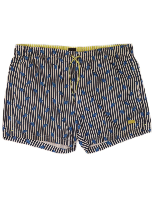 Hugo Boss Herren-Badeshorts, groß, blau gestreift
