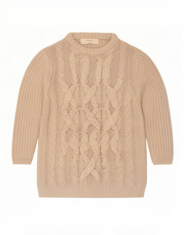 Zara Womens 3/4 Sleeve Boat Neck Jumper Sweater UK 12 Medium Beige Acrylic