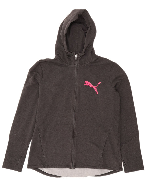 Puma Damen Zip Hoodie Pullover UK 16 Große graue Baumwolle