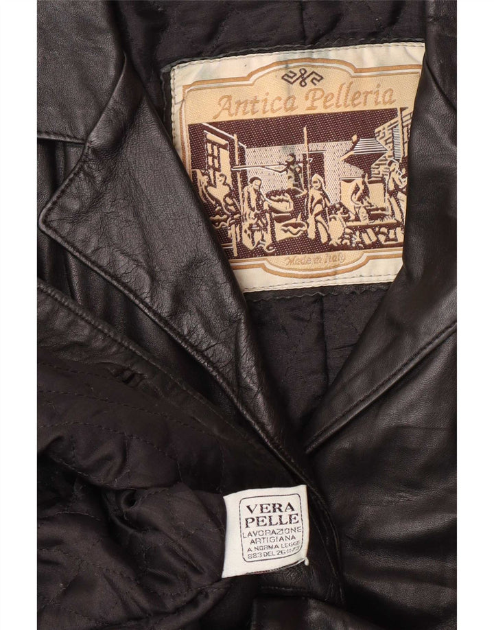 Antica Pelleria Damen 2-Knopf-Lederblazer IT 44 Mittelschwarz