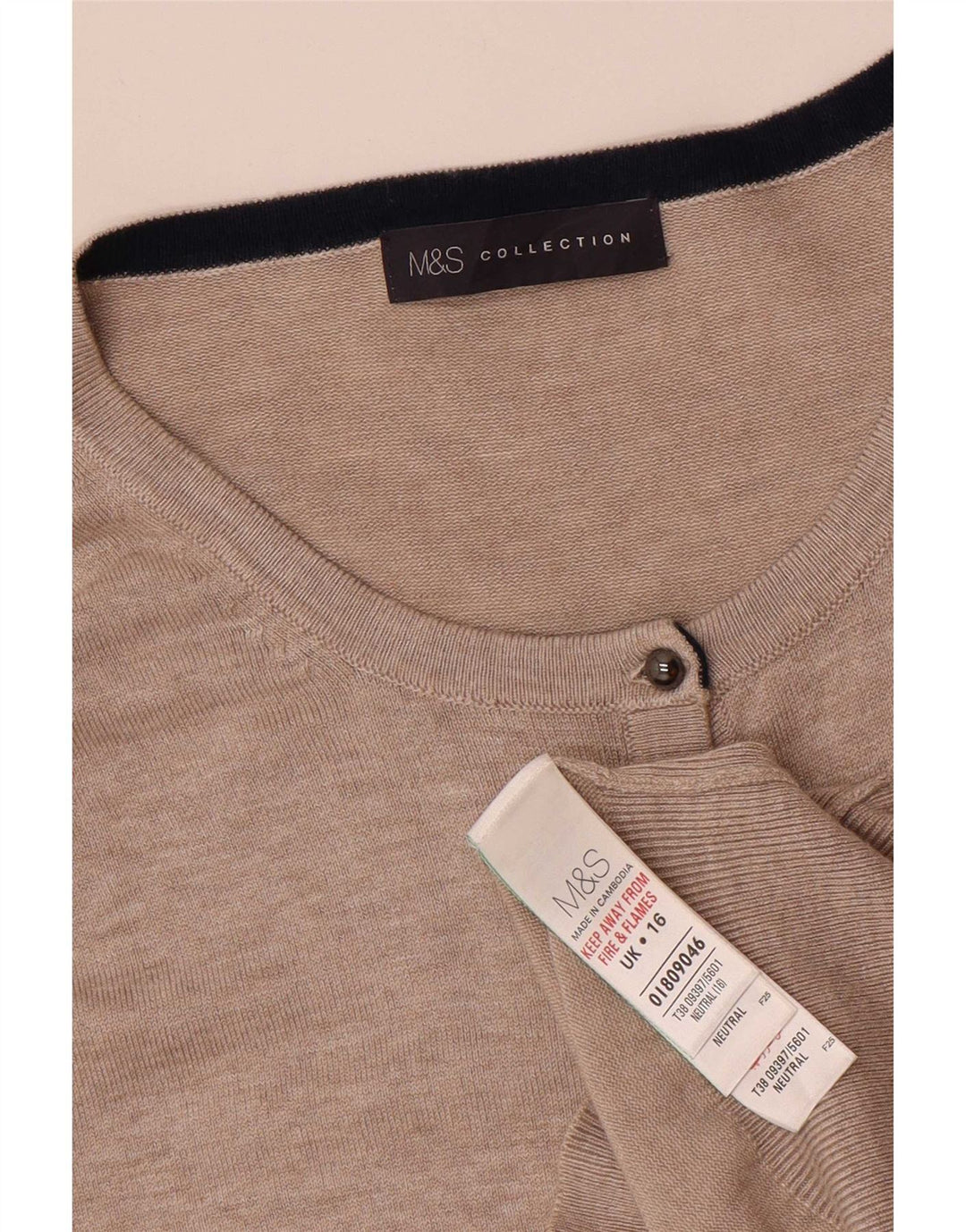 Marks & Spencer Damen Strickjacke Pullover UK 16 Large Beige Viskose