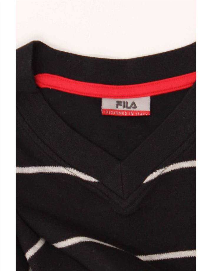 Fila Herren-Top, langärmelig, mittelschwarz, gestreift, Baumwolle