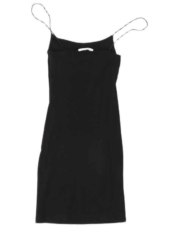 Zara Damen Slip-Kleid UK 8 Small Schwarz Baumwolle