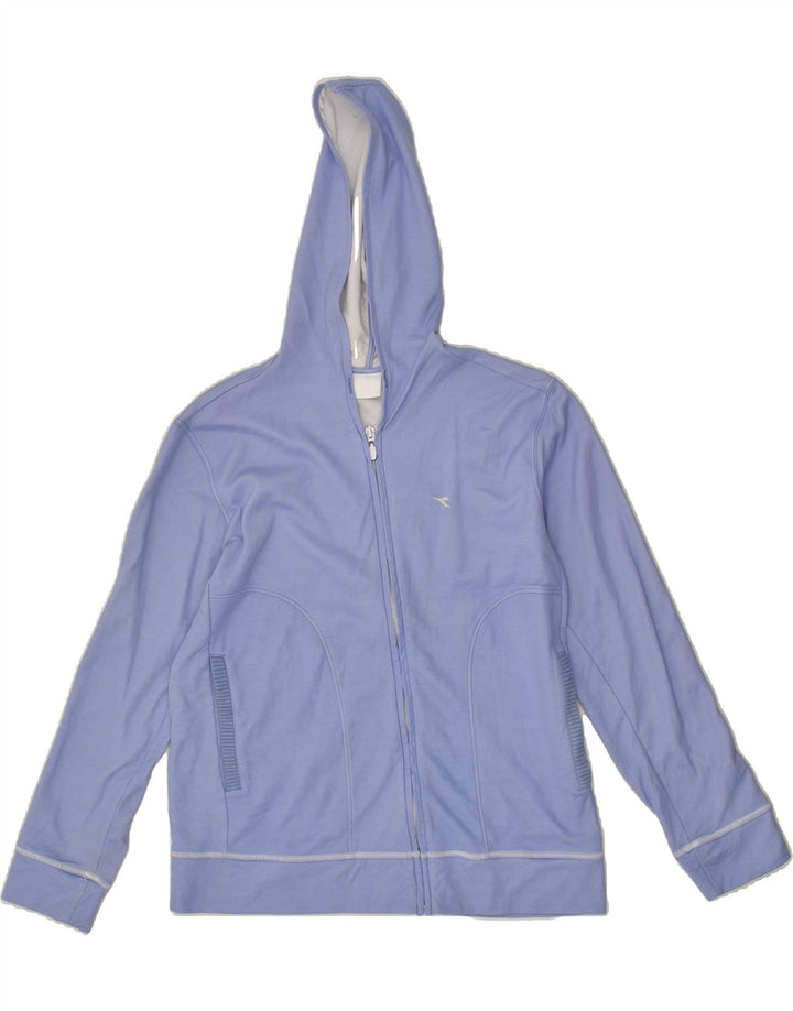 DIADORA Womens Zip Hoodie Sweater UK 12 Medium Blue Cotton | Vintage Diadora | Thrift | Second-Hand Diadora | Used Clothing | Messina Hembry 