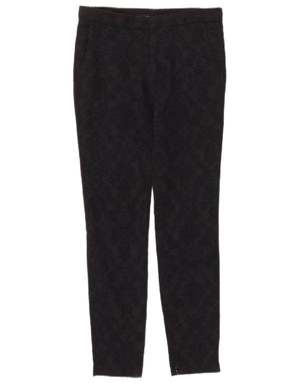 Zara Damen Slim Chino-Hose XS W24 L28 Schwarz geblümte Baumwolle