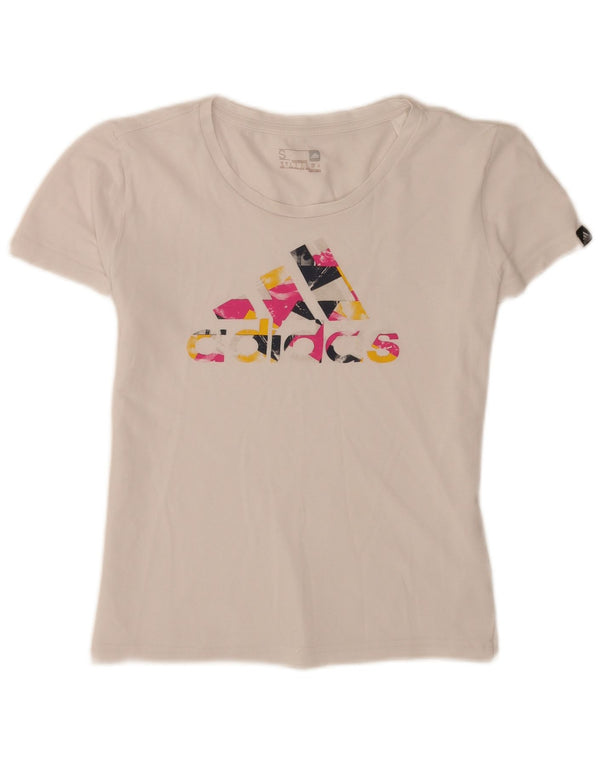 Adidas Damen Graphic T-Shirt Top UK 8/10 Small Weiße Baumwolle