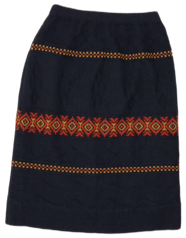 Vintage Damen Midirock W28 Medium Marineblau Argyle/Diamant