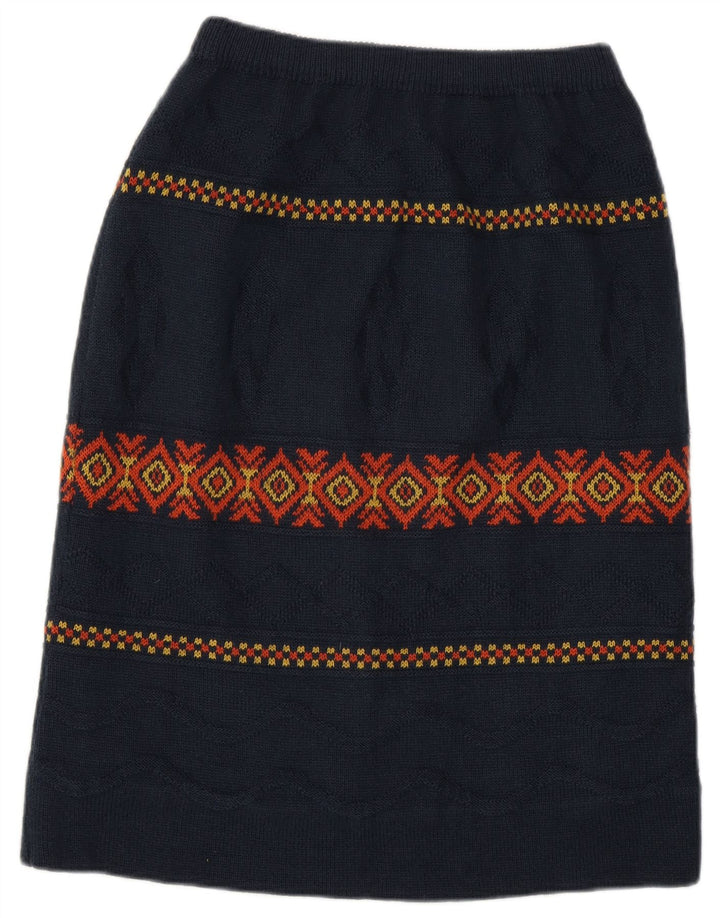 Vintage Damen Midirock W28 Medium Marineblau Argyle/Diamant