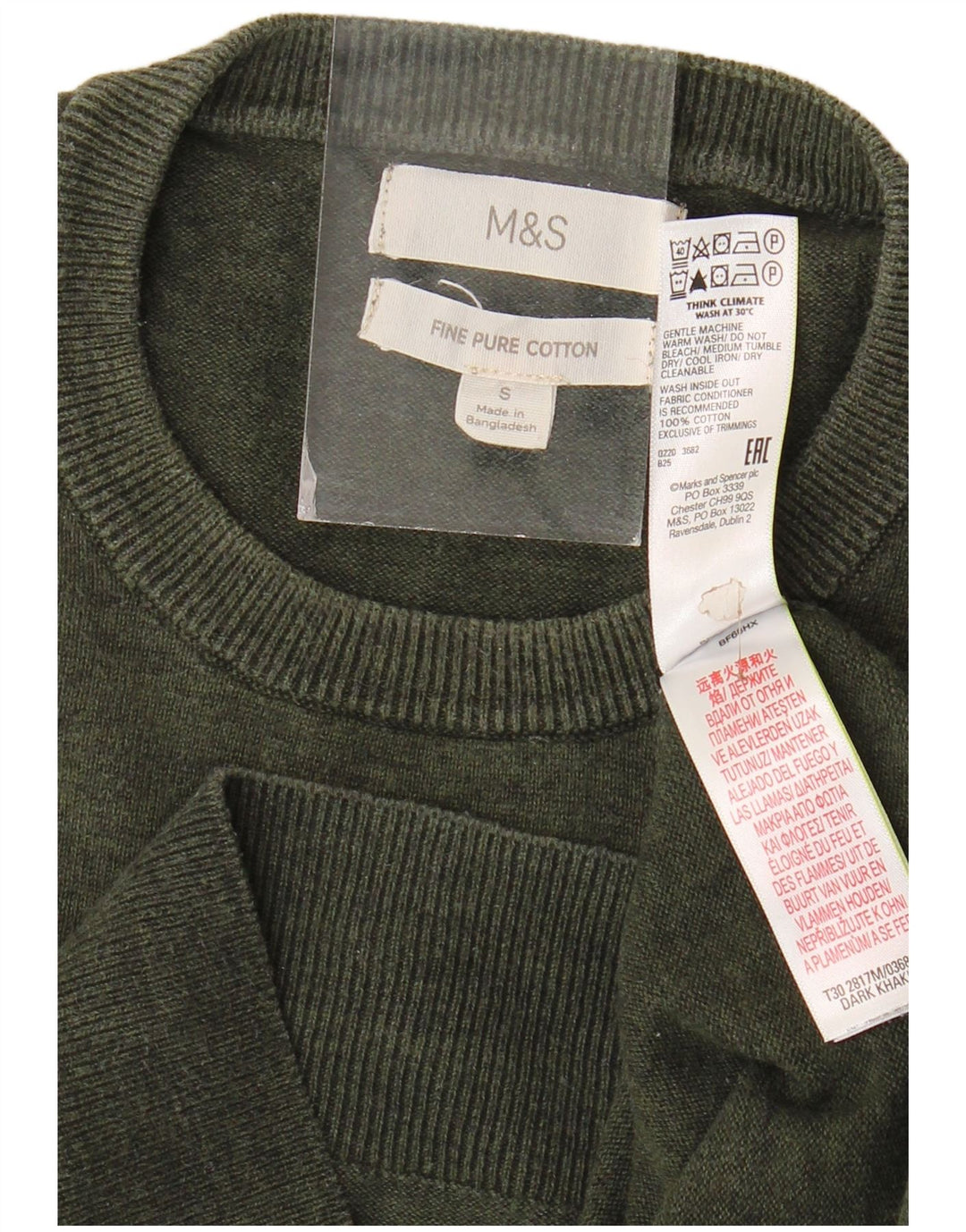 Marks & Spencer Herren-Pullover mit Rundhalsausschnitt, Größe S, Khaki, Baumwolle