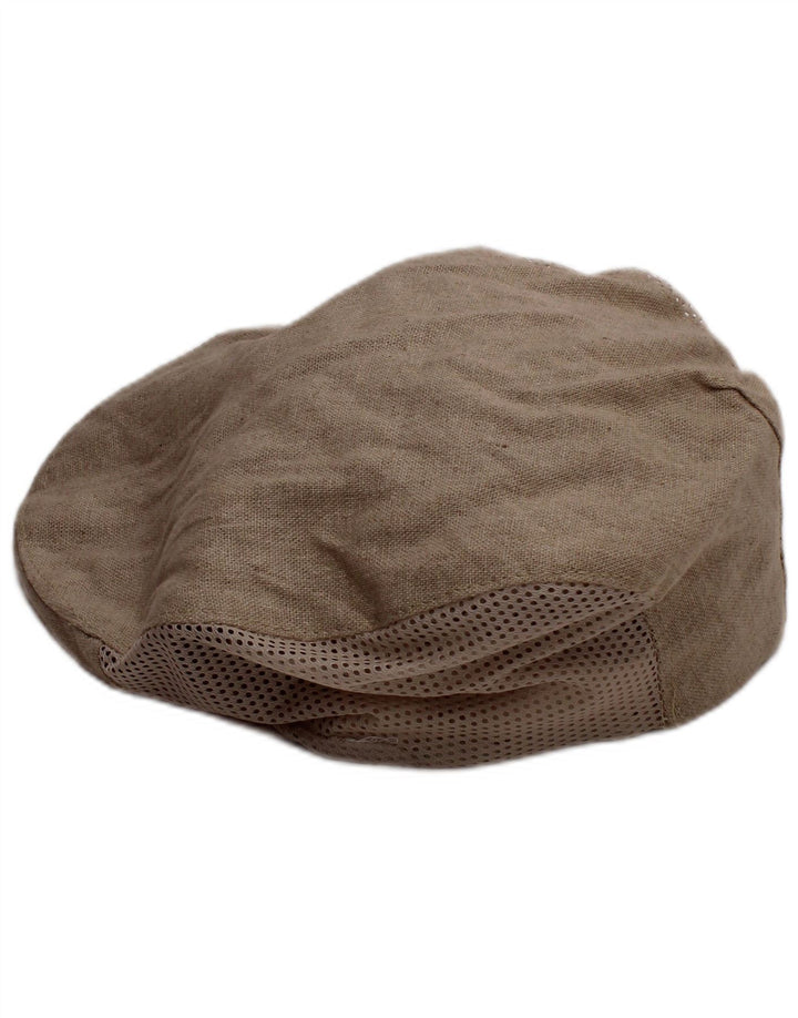 VINTAGE Mens See Through Flat Cap Small Beige Linen Classic