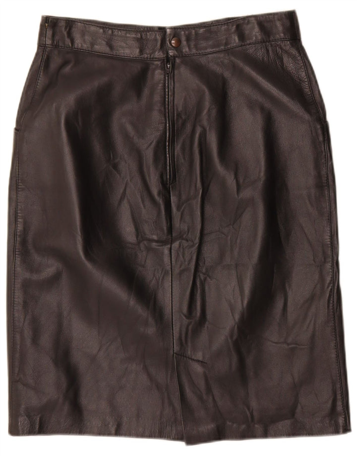 Vintage Damen Lederrock IT 44 Medium W28 Schwarzes geometrisches Leder