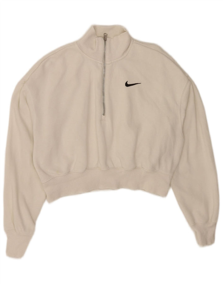 Nike Damen-Sweatshirt, übergroß, kurz geschnitten, mit Reißverschluss, UK 10, Größe S, Weiß