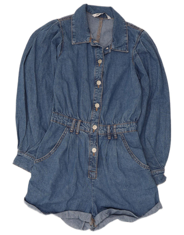 Zara Womens Denim Playsuit UK 4 XS Blaue Baumwolle