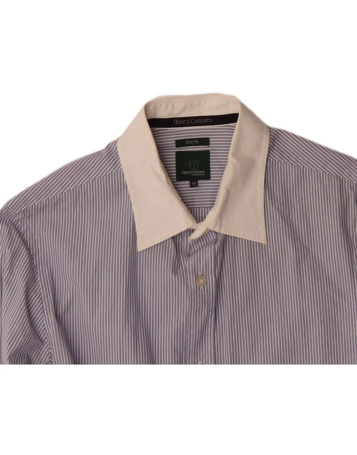 HENRY COTTONS Mens Slim Fit Shirt Size 39 Medium Blue Pinstripe Vintage Henry Cottons and Second-Hand Henry Cottons from Messina Hembry 