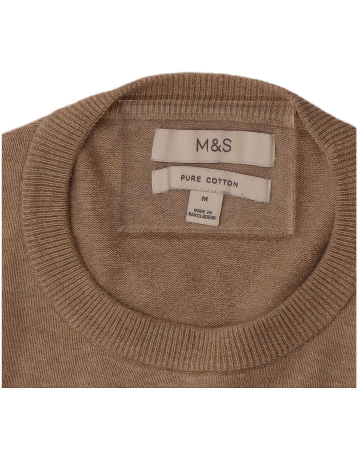 Marks & Spencer Herren-Pullover mit Rundhalsausschnitt, mittelbeige Baumwolle