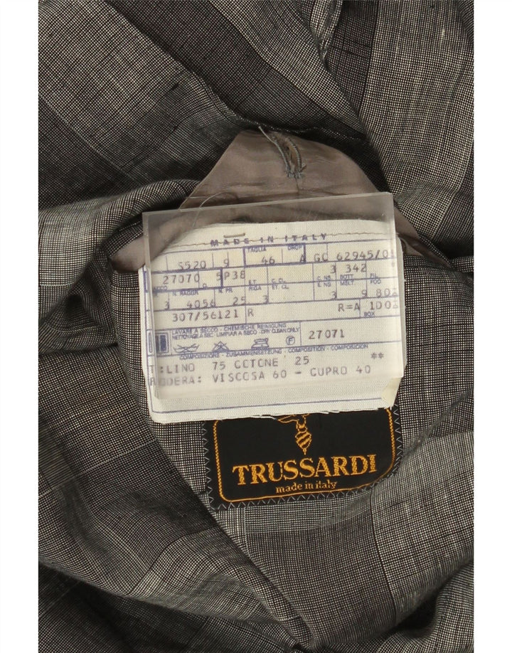 Trussardi Herren-Blazer mit 2 Knöpfen, IT 46, klein, grau kariertes Leinen