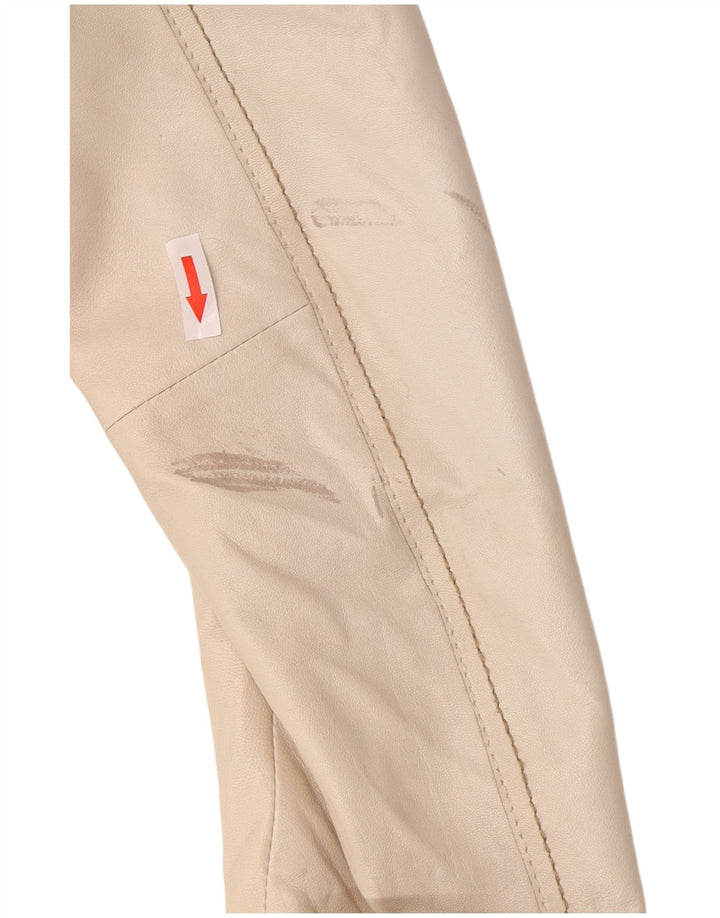 Vintage Damen Crop Leder Blazer Jacke UK 8 Small Beige