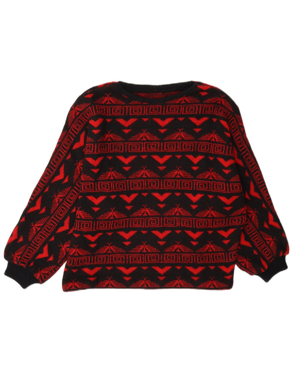 Vintage Damen Pullover mit U-Boot-Ausschnitt, Gr. 16, groß, Rot, Fair Isle Azteken