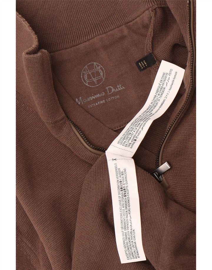 Massimo Dutti Herren-Pullover mit Reißverschluss am Hals, große braune Baumwolle