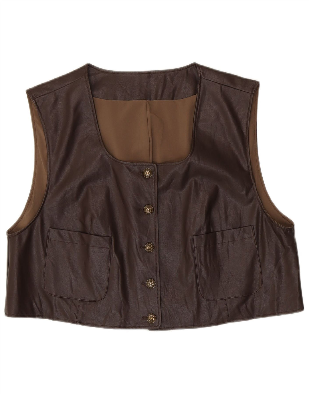 Vintage Damen Crop Übergroße Lederweste UK 14 Mittelbraun