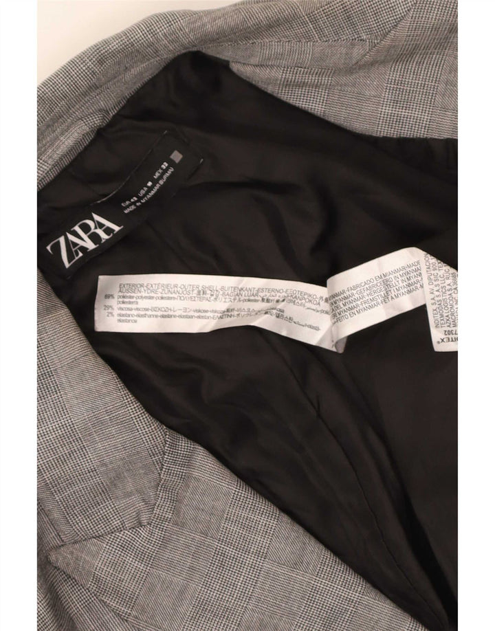 Zara Damen-Blazerjacke mit 1 Knopf, EU 42, großes grau kariertes Polyester