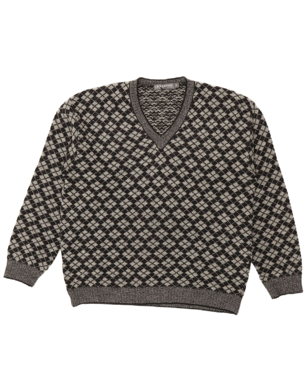 Gioferrari Herren-Pullover mit V-Ausschnitt IT 54 XL Grau Argyle/Diamant