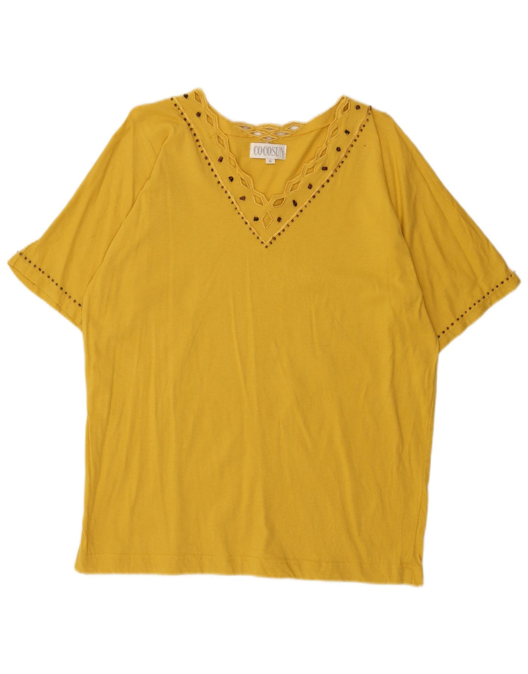 Vintage Damen Bluse Top UK 16 Große gelbe Baumwolle