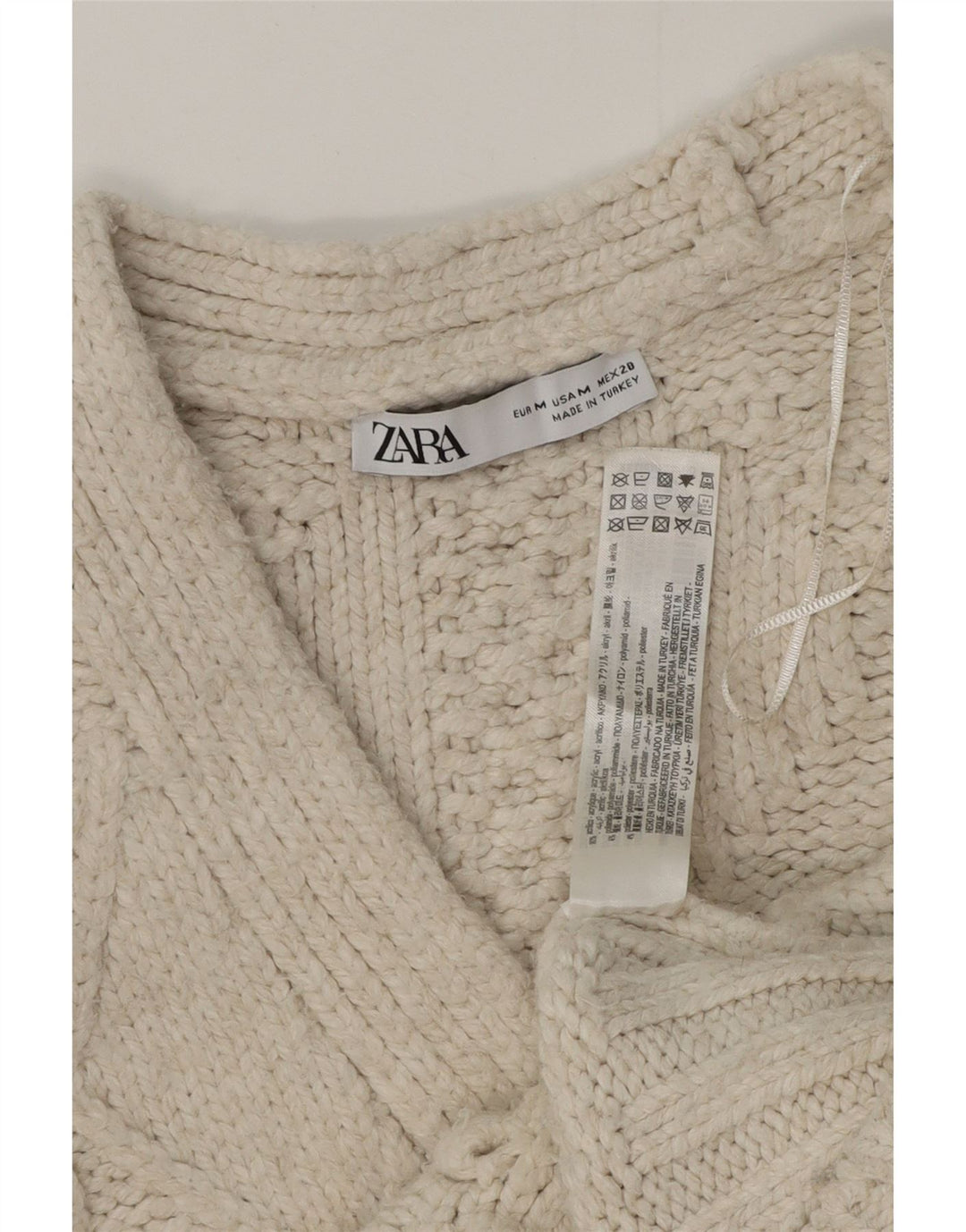 Zara Damen Crop Oversized Cardigan Pullover UK 14 Mittelweißes Acryl