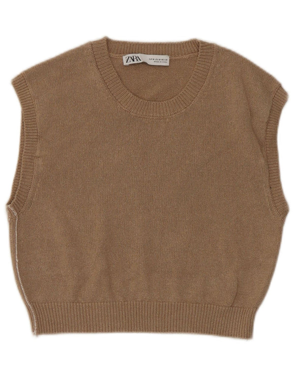 Zara Damen Crop Vest Tank Top UK 12 Mittelbraun