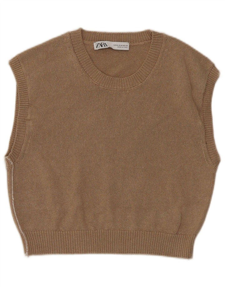 Zara Damen Crop Vest Tank Top UK 12 Mittelbraun