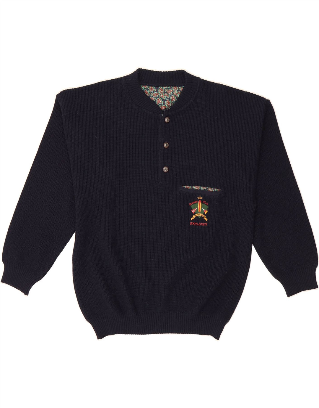 EXPLORER Mens Crew Neck Jumper Sweater IT 50 Medium Navy Blue Wool Vintage Explorer and Second-Hand Explorer from Messina Hembry 