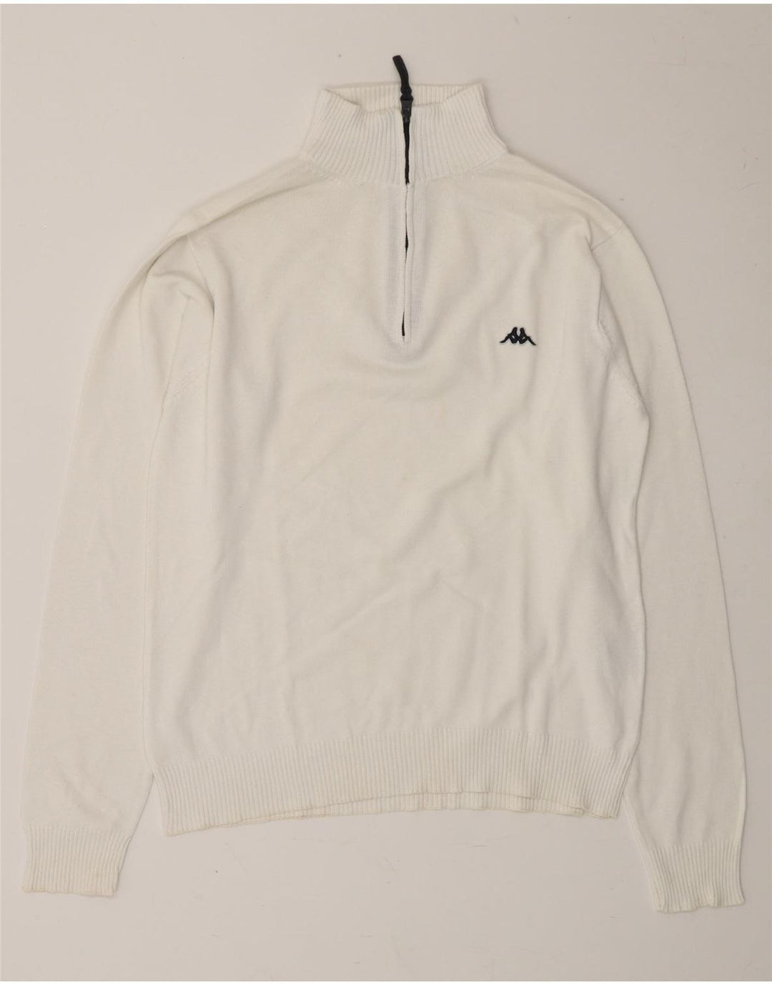 KAPPA Mens Zip Neck Jumper Sweater Small White Cotton Vintage Kappa and Second-Hand Kappa from Messina Hembry 