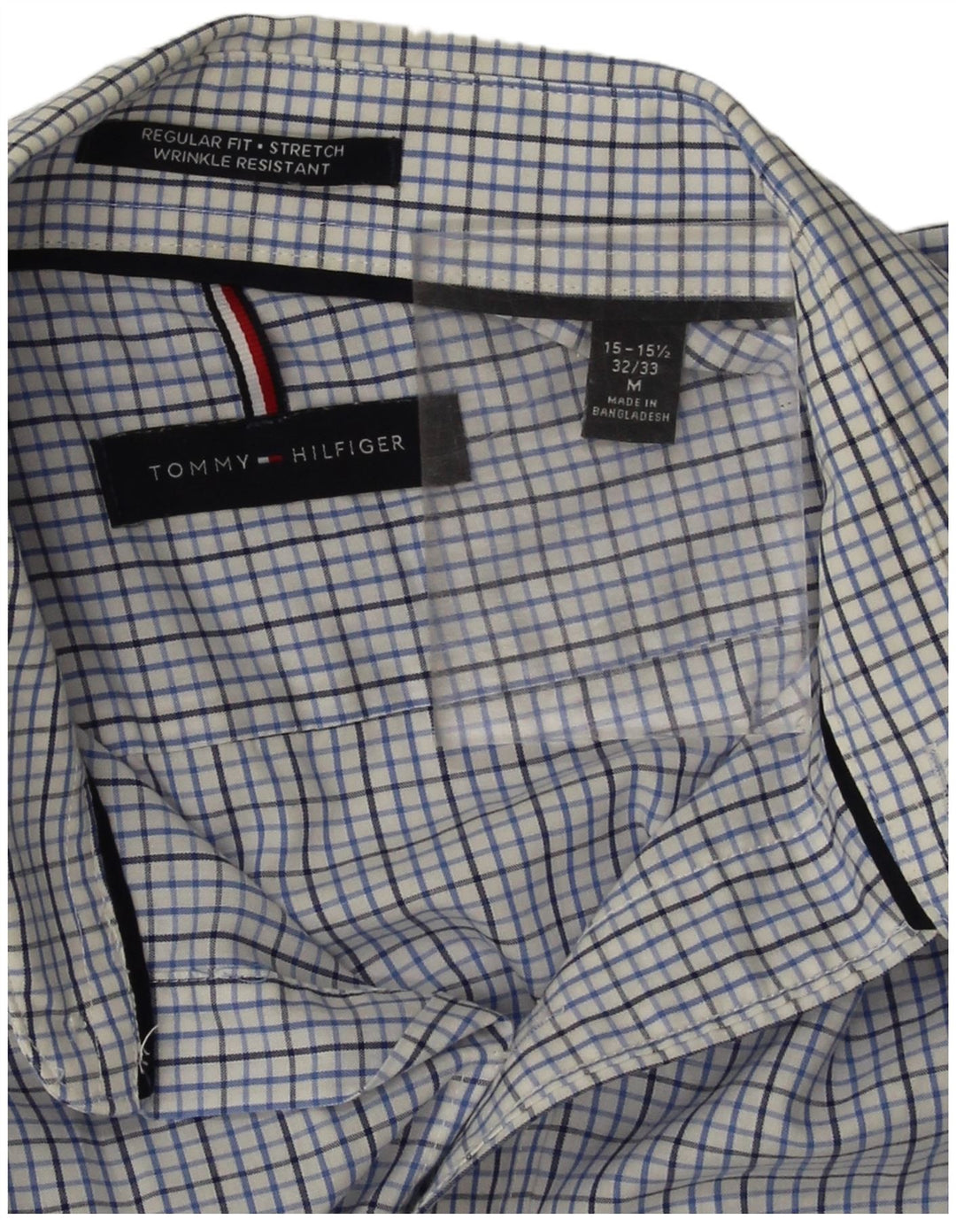 Tommy Hilfiger Herren-Hemd mit normaler Passform, Größe 15 1/2, mittelblau karierte Baumwolle