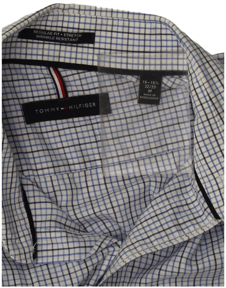 Tommy Hilfiger Herren-Hemd mit normaler Passform, Größe 15 1/2, mittelblau karierte Baumwolle