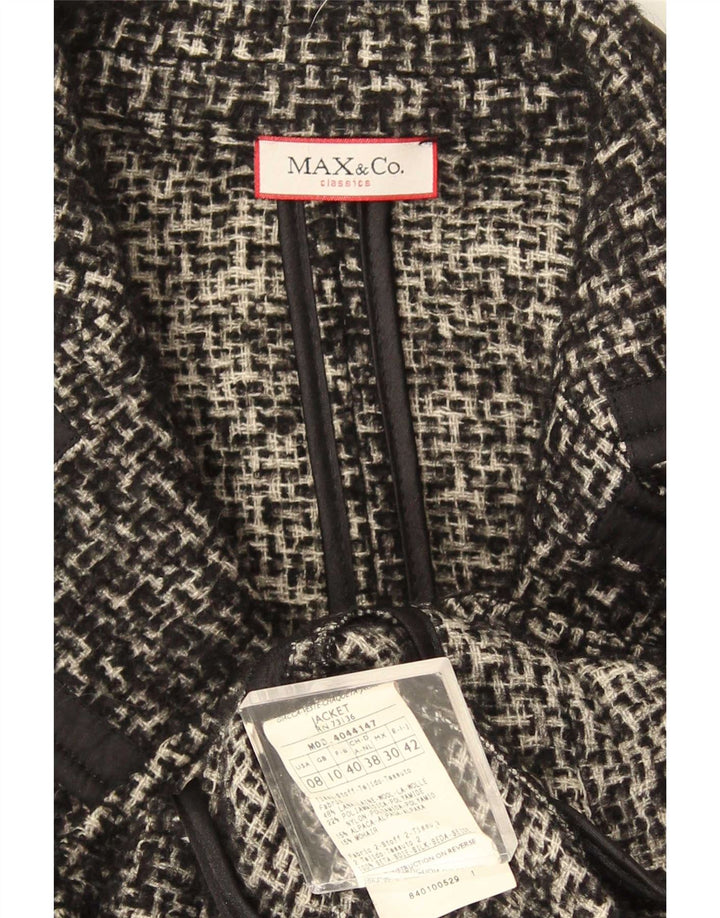 Max & Co. Damen-Blazerjacke mit 2 Knöpfen, Gr. 10, kleine graukarierte Wolle