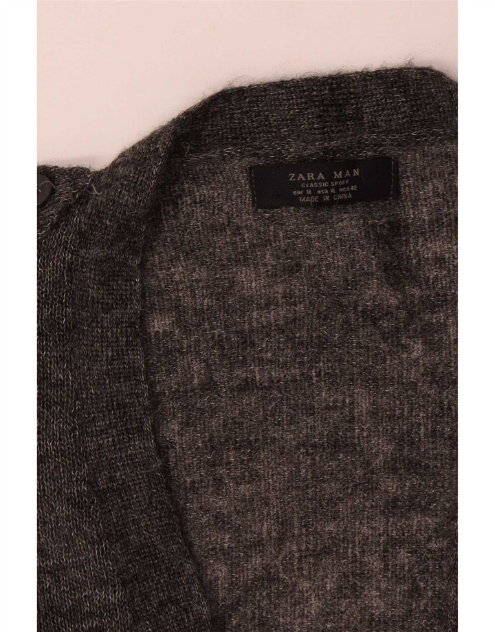 Zara Herren-Strickjacke, XL, grau geflecktes Acryl