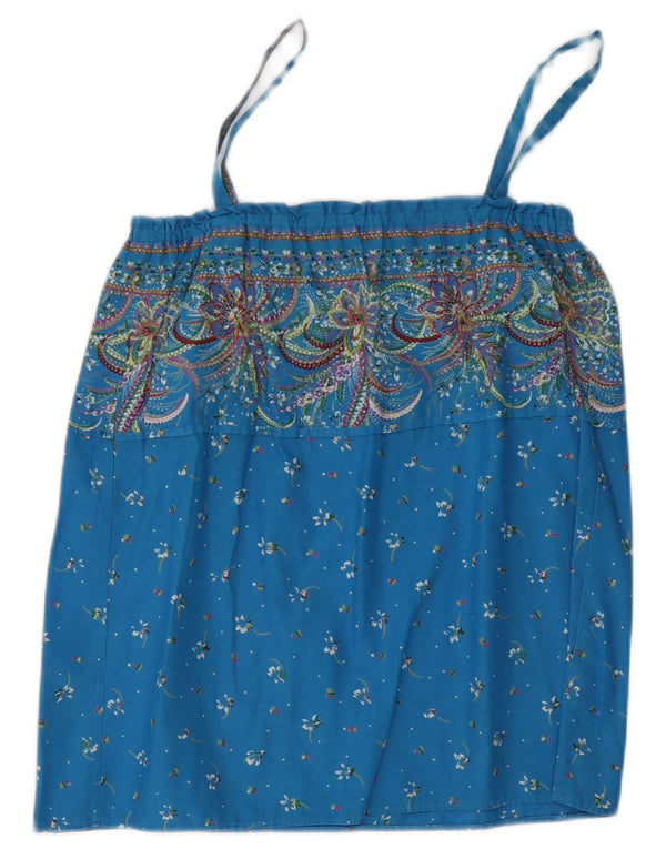 Vintage Damen Cami Top UK 12 Mittelblau geblümt