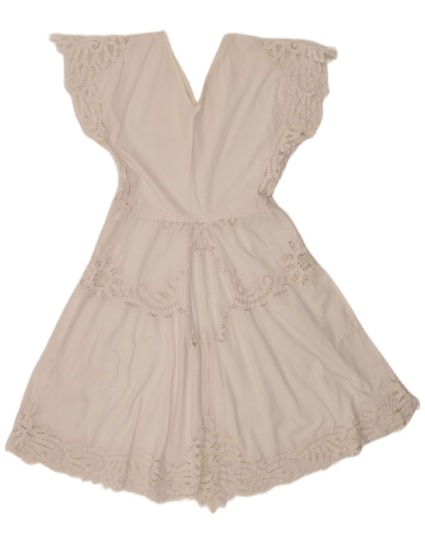 Vintage Damen A-Linie Kleid UK 14 Großes weißes Boho