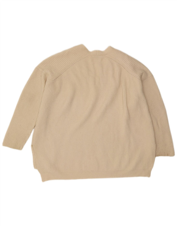 All Saints Damen-Pullover, übergroß, V-Ausschnitt, Gr. 14, Mittel, gebrochenes Weiß