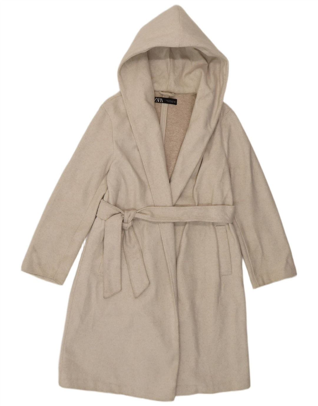 Zara Damen Kapuzenmantel UK 14 Medium Off White Polyester