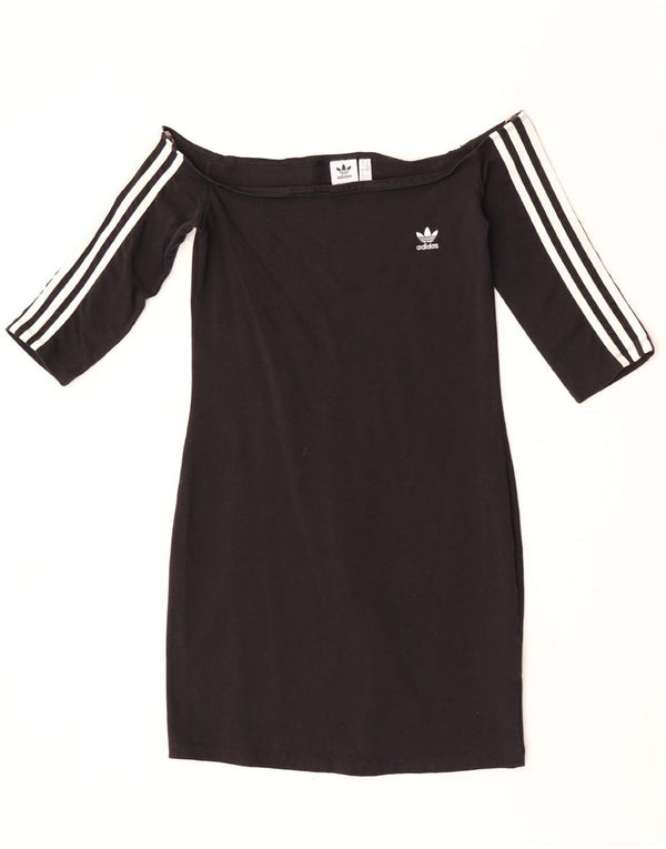 Adidas Damen 3/4-Ärmel schulterfreies Kleid UK 14 Mittelschwarze Baumwolle